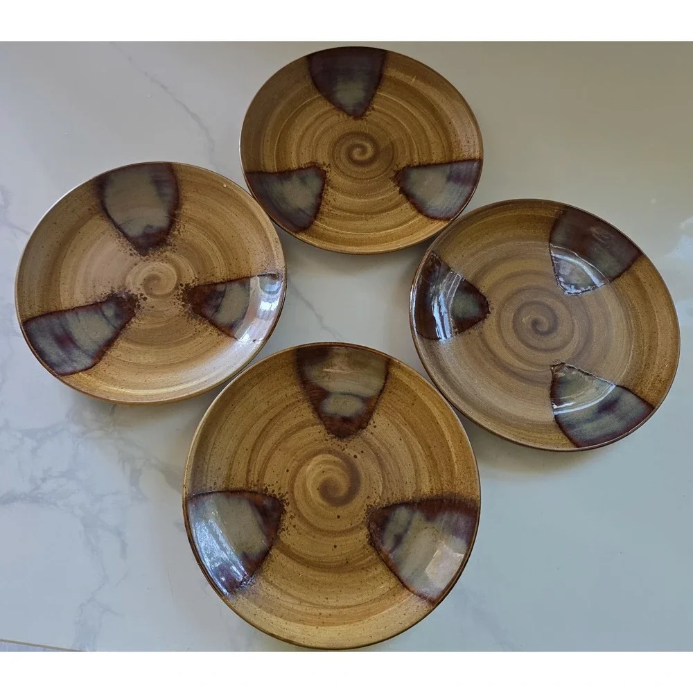 2001 Disc Sango Splash 4951 Salad Plates Set Of 4 Stoneware Brown Drip
